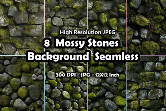 8 Mossy Stones Background Seamless