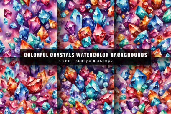 Colorful Crystals Watercolor Backgrounds