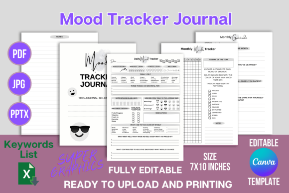 Editable Mood Tracker Journal - Canva KDP: A Practical Tool for Mental Wellness and Self-Awareness