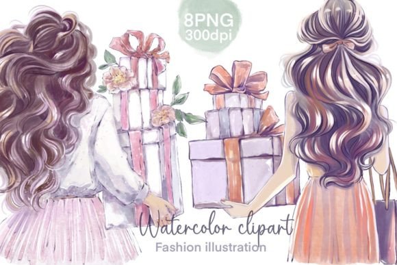 Girl and Gift Fashion Watercolor Clipart: A Creative Asset for Modern Designers and Entrepreneurs