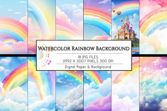 Watercolor Rainbow and Sky Background